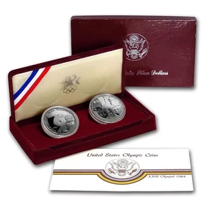 1983-1984 Los Angeles Olympics Silver Dollar 2 COIN With Original Box - Picture 1 of 2