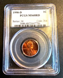 1990-D PCGS MS68RD Lincoln Cent 38789398 - Picture 1 of 7
