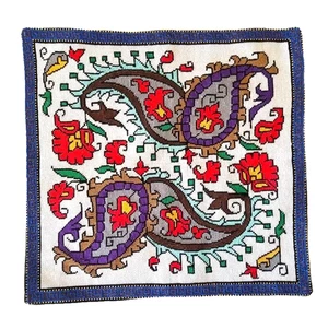 IMPRESIONANTE FUNDA DE COJÍN DE SEDA UZBEKA BORDADA A MANO COSIDA - Imagen 1 de 10