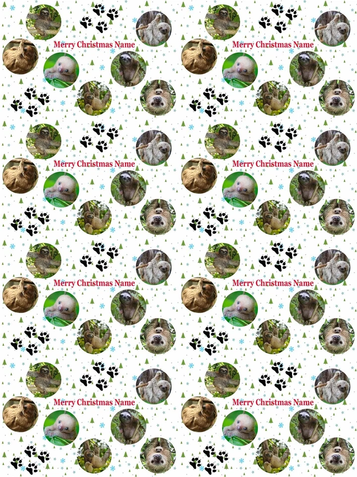 TRULY PERSONALISED Sloths Personalised Christmas Gift Wrapping Paper 4 Designs ADD NAME