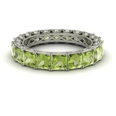 3.75 Ct Princess Cut Natural Peridot & Diamond Eternity Band 14K  White Gold 7 - Image 1 of 4