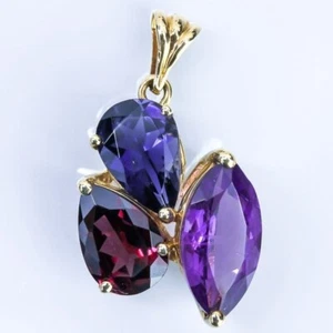 10k Gold Pendant With 3 Gemstones - Picture 1 of 4