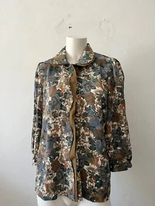 Vintage 80s Brown & Green country Floral blouse jacket blazer - Picture 1 of 8
