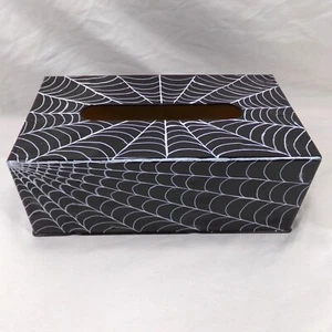 Halloween SPINNENWEB Taschentuchbox Abdeckung handbemalt mit Geist Kürbis Aufkleber - Bild 1 von 26