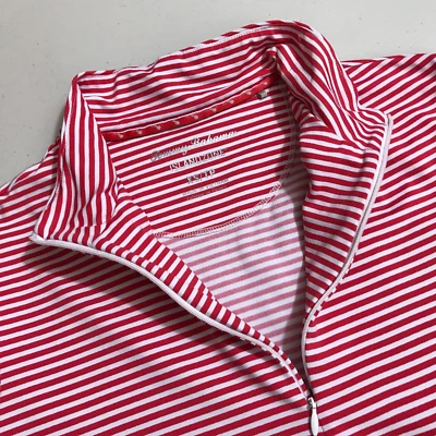 Camiseta vermelha simulada Tommy Bahama Aubrey feminina XS listrada zona ilha meio zíper - Imagem 1 de 4