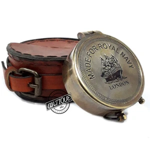 Vintage Royal Navy Marine Brass Pocket Compass Navigation Maritime Kompasse - Picture 1 of 6