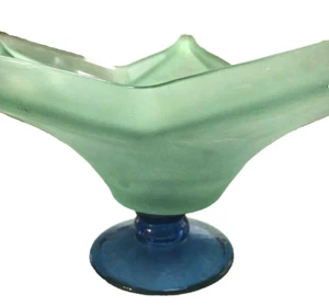 RARE HUGE Mid-Century Aqua & Blue Recycled Glass SPAIN STAR Pedestal Bowl - Picture 1 of 5