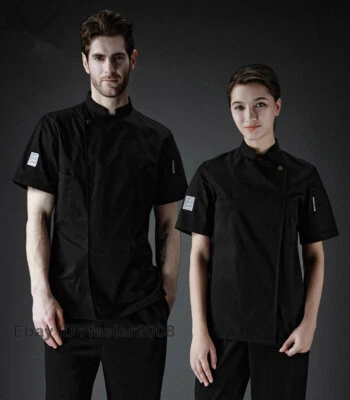 Mens Women Chef Workwear Kitchen Coat Pastry Cook Short Sleeve Uniform Jackets - Image 1 of 4