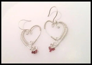 Pendientes colgantes corazón turmalina y alambre de plata de ley envueltos artesanales ❤️ EE. UU. - Imagen 1 de 4