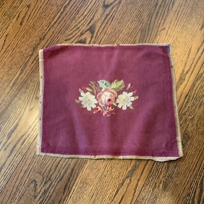 Vintage Finished Needlepoint Floral Bouquet Chair Cover Pillow 16 X 14” - Image 1 of 4