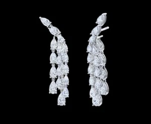 3.30 Ct Pear Cut Lab Grown Diamond Womens Dangle Earrings Drop 14K White Gold - Picture 1 of 7