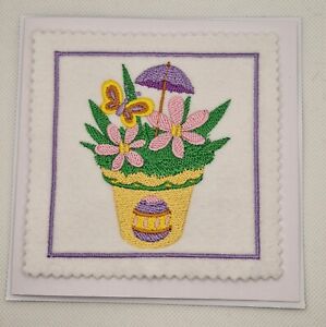 Embroidered Easter Flower Pot Card
