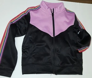 Girls Size 6 Jacket Zip Front Pockets Pink Black Rainbow Trim Fleece - Picture 1 of 6