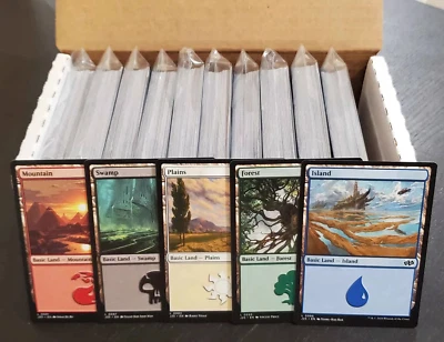 500 Magic The Gathering MTG Basic Land Cards - 100 of Each Color and Bonus Cards - Image 1 of 2