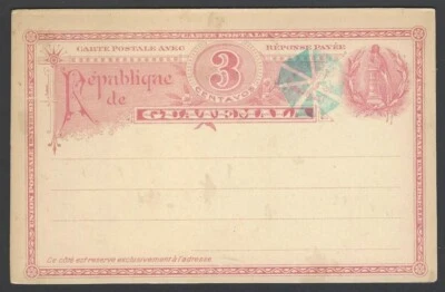 Guatemala 1890 3c+3c rojo pájaro tarjeta de respuesta postal sin usar HG #5 Foto 1 de 3
