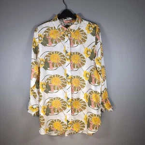 Masai Floral Shiny Blouse Shirt Oversize Tunic Style Pockets Yellow XS Boho - Picture 1 of 11