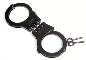 POLICE Handcuffs Professional Heavy Duty Metal Steel Hinged Double Lock - BLACK - Picture 1 of 10