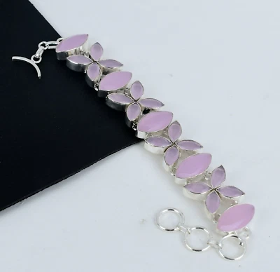 Rosa Chalcedon Edelstein Armband 925 Sterlingsilber Schmuck Für Liebesgeschenke - Bild 1 von 4