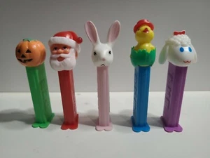 Vintage Pez Dispenser Lot Of 5 Jack-o-lantern Santa Easter Rabbit/Chick Sheep - Picture 1 of 4