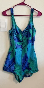 Vintage 60s Maxine of Hollywood Women One Piece Swimsuit 14 Blue Pinup Retro - Picture 1 of 9