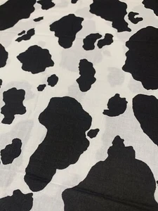 Vintage Fabric Traditions Cow Print Cotton Fabric 13x44" Black & White - Picture 1 of 4