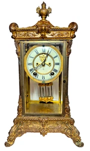 Antique Ansonia Open Escapement Gold Guided Crystal Regulator Clock - Picture 1 of 12