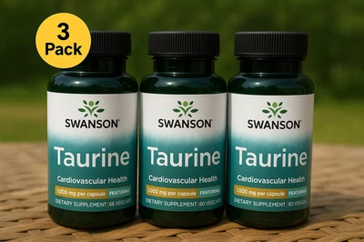 Paquete de 3 suplementos de taurina aminoácidos AjiPure (180 cápsulas vegetales, 1000 mg cada una) Foto 1 de 2