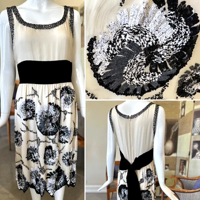 Bill Blass for Bergdorf Goodman 1980's  Dress with Sequin Floral Embellishments - Image 1 of 4