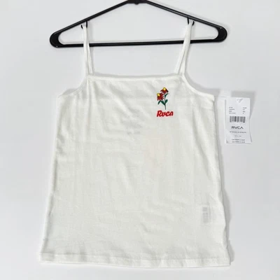 🌼 Camiseta sin mangas RVCA Daisy Script mediana 100 % algodón vintage blanca 🌞👕✨ NUEVA CON ETIQUETAS Foto 1 de 4