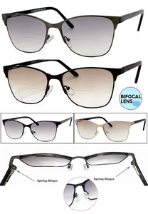 Cat Eye Metallgestell hell getönte bifokale Sonnenbrille Sonnenleser Federscharniere - Bild 1 von 22