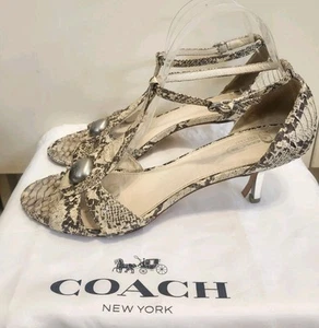 Coach "Hellena" Snakeskin Leather T-Strap Ankle Strap Sandals Sz.10 Ret. $250 - Picture 1 of 11
