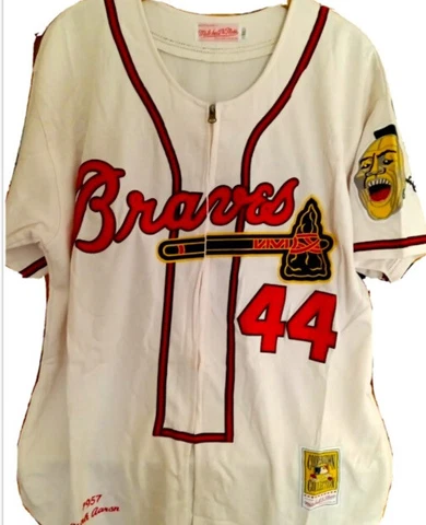 Hank Aaron Atlanta Braves zippered jersey, NWOT, Mens XL/XXL, 25”pit-to-pit Cover