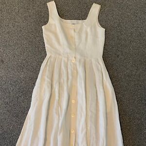 Laura Ashley White Linen Sun Dress Size 12 Viscose Long Summer Vintage EUR 35