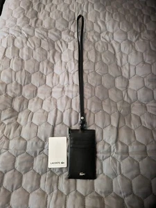 NWT Lacoste Lanyard Black Leather ID Card Holder One Size - Picture 1 of 2