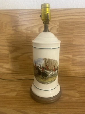 Vtg Pfaltzgraff Table Lamp Equestrian Fox Hunt Scene Ceramic/Porcelain –No Shade - Image 1 of 4