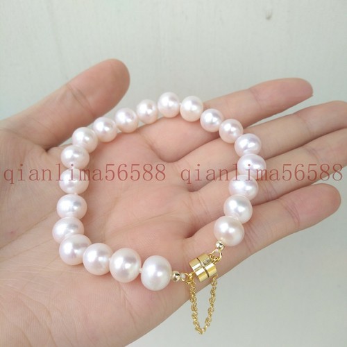 Collana Di Perle D'acqua Dolce Naturale Akoya Bianca 8-9 Mm, Placcata Oro Giallo - Lunghezza 18 Pollici - Foto 3