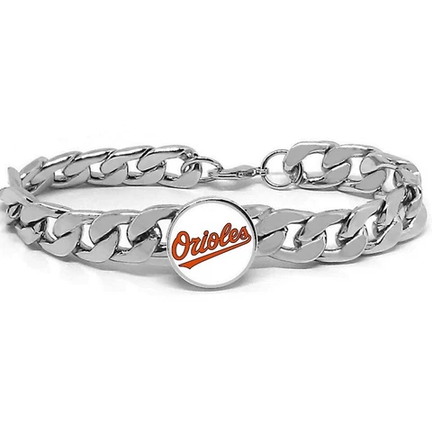 Baltimore Orioles Mens Stainless Steel Wide Link Chain Bracelet Jewelry Gift D4 Cover
