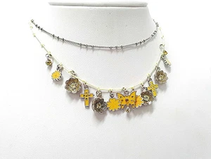 NEU PILGER SILBER KETTE SCHNUR HALSKETTE KRISTALLE EMAILLE GELB CHARM BLUMEN. - Bild 1 von 3