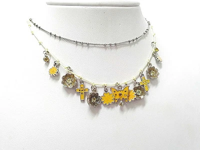 NUEVO COLLAR CADENA PLATA PEREGRINO CRISTALES ESMALTE AMARILLO ENCANTO FLORES. Foto 1 de 3