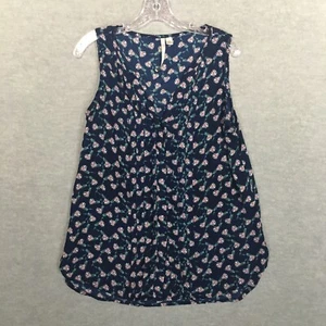 Lauren Conrad M Sleeveless Blue Floral Tunic Blouse V-Neck Pleated Button-Up - Picture 1 of 8
