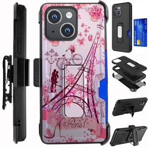 Card Holster For iPhone 15/Pro/Plus/Pro Max Phone Case Eiffel Tower Butterfly