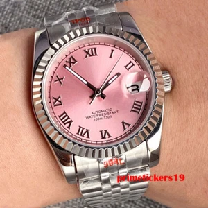 NH35 Automatic Watch for Men Lady Sapphire Pink Sunburst Date 36mm/39mm Luminous - Picture 1 of 10