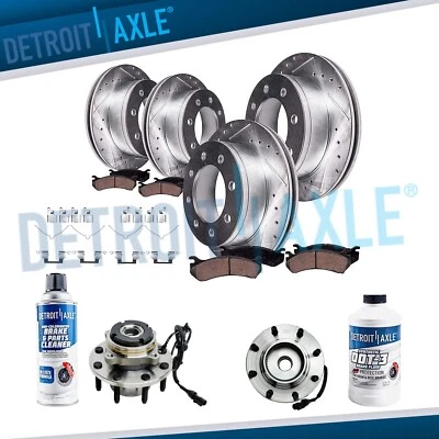 Rotores perforados delanteros y traseros 4x4 pastillas de freno bujes de cojinete de rueda para F-250 F-350 SD Foto 1 de 4