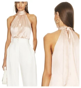 Cinq a Sept Karla Damen-Top Seide Travertin Neckholder hinten zum Binden M neu mit Etikett $ 325 - Bild 1 von 10