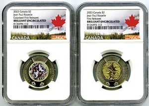 2023 $2 CANADA NGC BRILLIANT UNC TOONIE JEAN PAUL RIOPELLE MATCHED 2-COIN SET FR - Picture 1 of 2