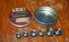 6 Vintage Dowel Centers in small tin