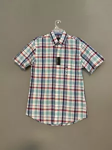 VAN HEUSEN Mens Button Down Shirt Small 14-14.5 Blue Plaid Short Sleeve NWT - Picture 1 of 6