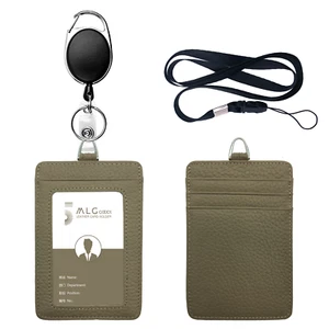 Porta insignia de identificación de trabajo de cuero para hombres y mujeres con cordones de clip (1 pieza) - Imagen 1 de 8