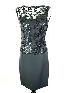 Tahari ASL Size 4 Formal Dress Cocktail Smoked Pearl Grey Sequined Mini NWT - Picture 1 of 6
