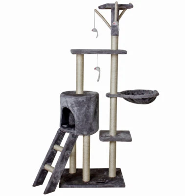 Kratzbaum Kletterbaum Katzenkratzbaum Spielbaum Katzenbaum grau 50 x 35 x 138 cm - Bild 1 von 4
